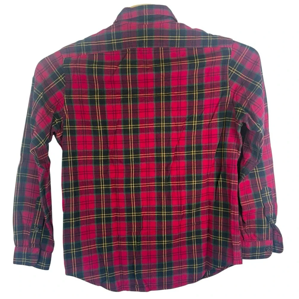 Polo Ralph Lauren Mens Medium Red Black Tartan Oxford Sport Shirt Cotton Pocket